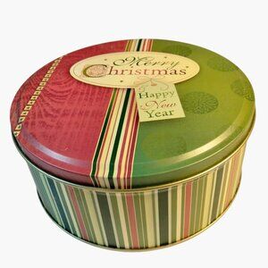 Brother Sister Cookie Tin Merry Christmas Happy New Year REd Green Canister